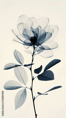 Aesthetic botanical x-ray of peony. Harmonious forms. Minimalism concept. Light color palette. Generative AI
