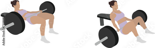 Women Weightlifting at the Gym Hip Thrust Minimal Cutout Flat Vector Illustration