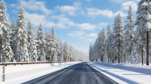 Snow Covered Road Through Winter Forest