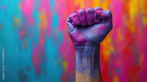Raised purple fist of a woman  © Andrus Ciprian