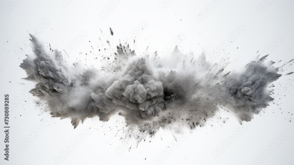 Gray dust explosion on white background Gray dust explosion on white background