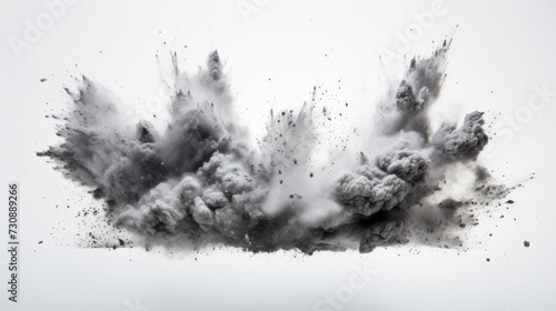 Gray dust explosion on white background 