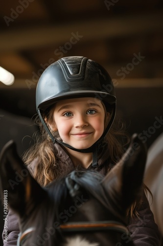 Happy girl kid at equitation lesson  © Andrus Ciprian
