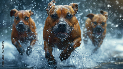 Dogs Running Through Water