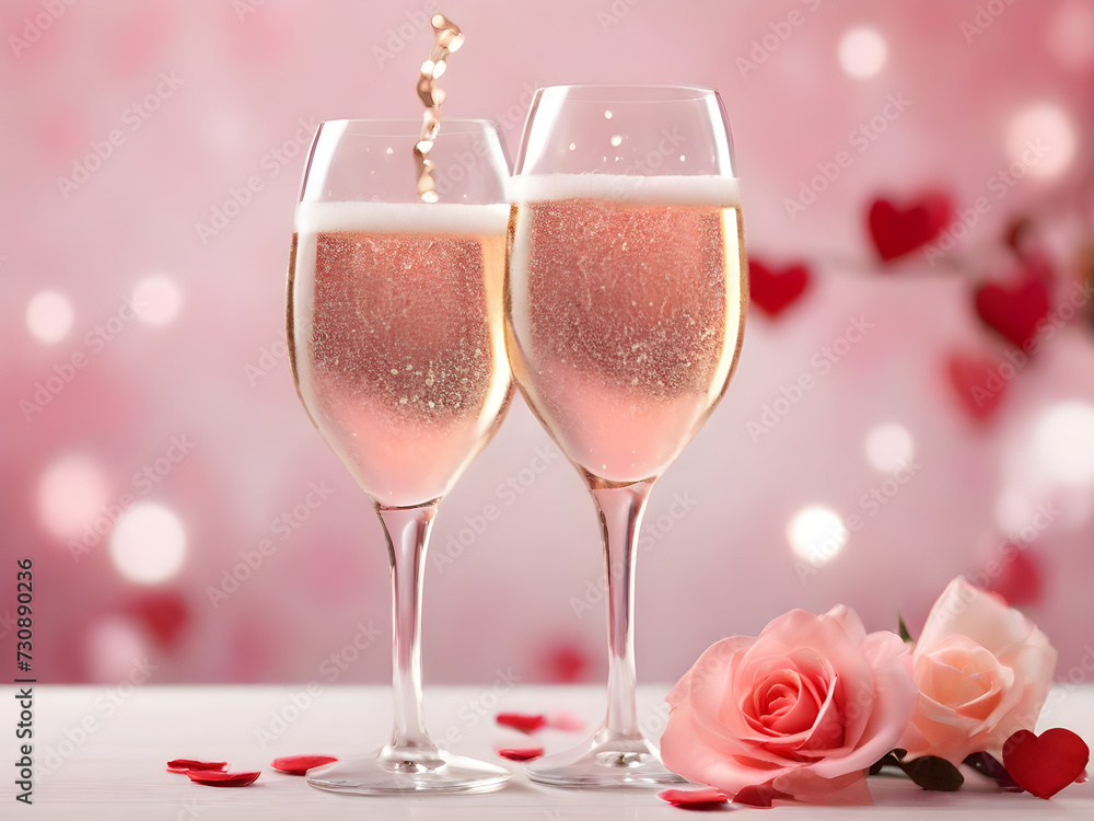romantic and celebratory Valentine's day with a couple of glass wine