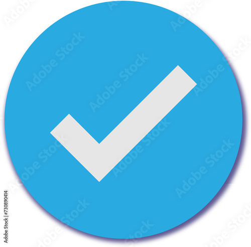 Check mark button, Blue button, verified tick vector illustration stroke. Transparent background, png icon.