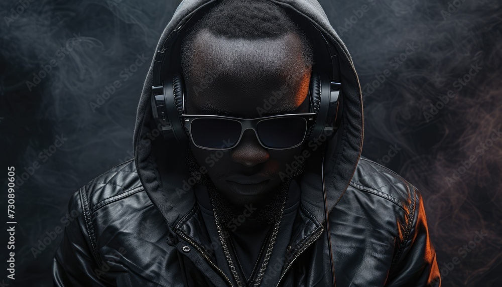 one man guy jacket background portrait fashion dj american music headphones