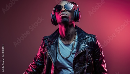 one man guy jacket background portrait fashion dj american music headphones photo