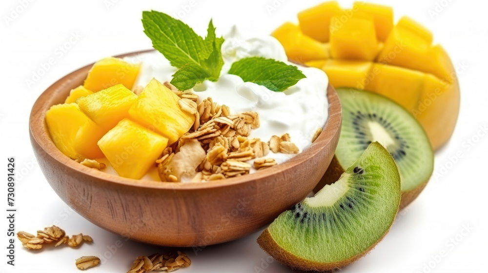 Bowl of Yogurt with Kiwi and Sliced ​​Fruit