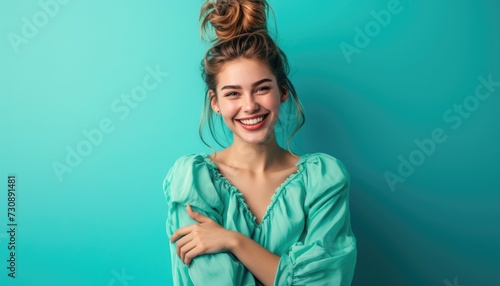 Portrait of optimistic lovely girl photo