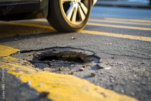 pothole in urban asphalt 