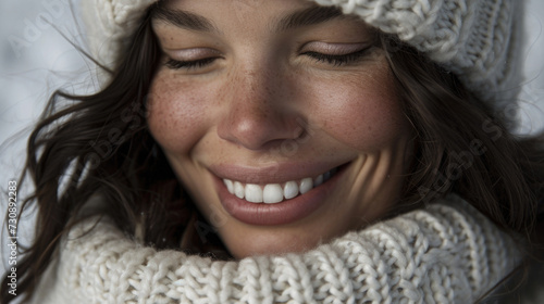 Smiling Woman with White Hat and Scarf