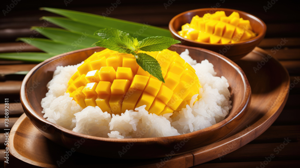 Juicy and ripe Thai mango served with sticky rice