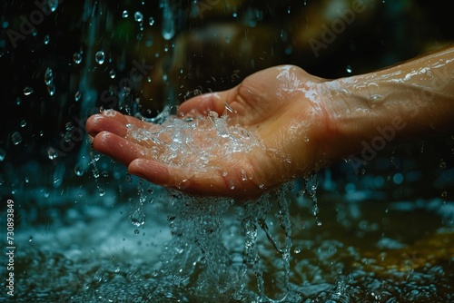 The hand of John the Baptist is raised  water cascading down to symbolize the sanctity and renewal of life through baptismal waters