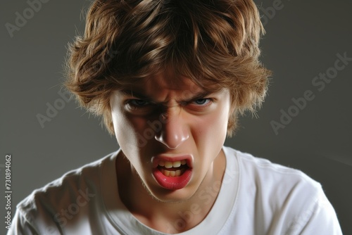 Young Man with Angry Expression - Ideal for Themes of Anger, Determination, or Intense Focus