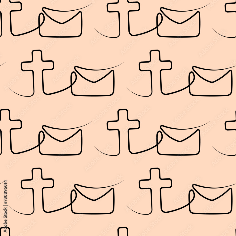 Seamless pattern with Christian Cross and envelope in line
