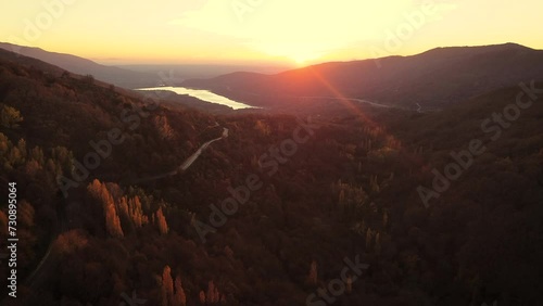 View from where the drone overlooks the Ambroz Valley in Cáceres, Extremadura, Spain photo