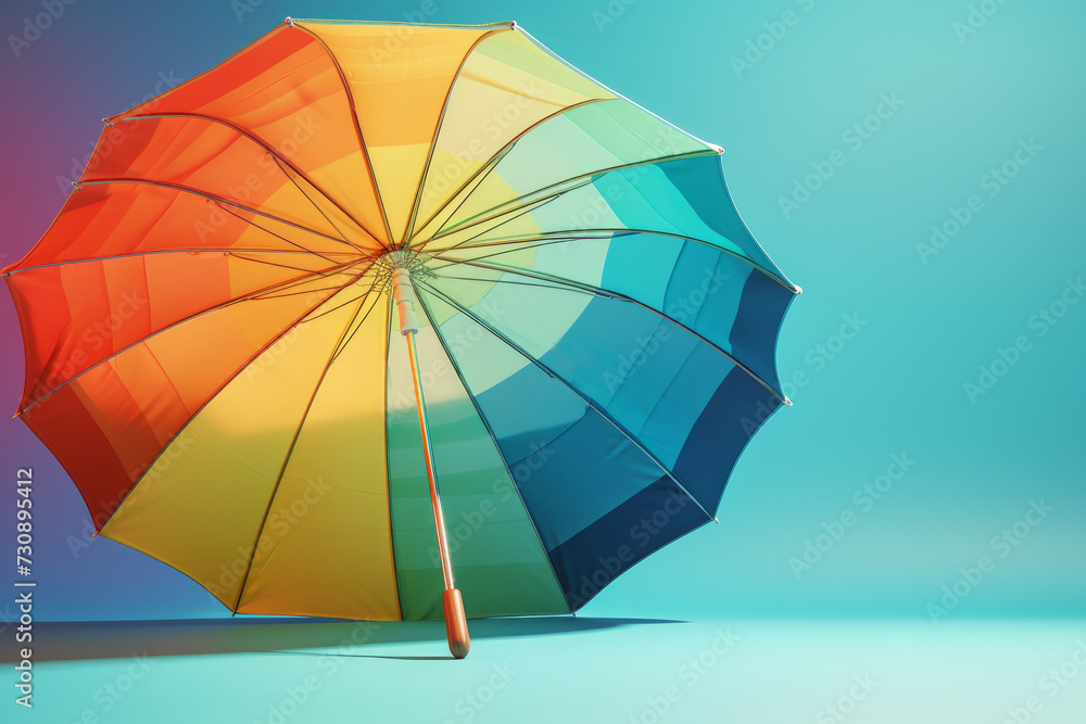 colored sun umbrella on blue background.