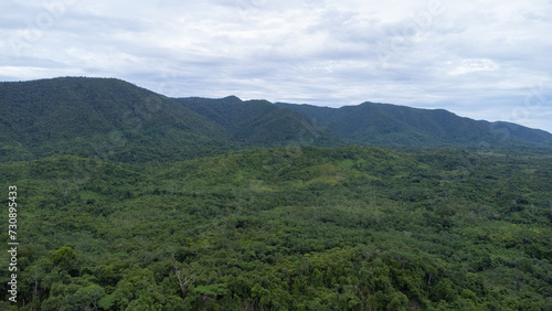 Aerial view of the mountains in South Kalimantan located in Sungai Dua village
