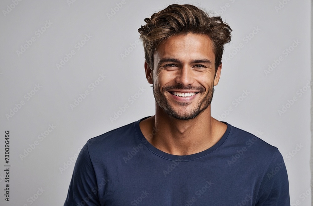 Portrait of a man cheerful smiling looking at camera. Studio photo isolated on white background. Portrait of a man cheerful smiling looking at camera. Studio photo isolated on white background.