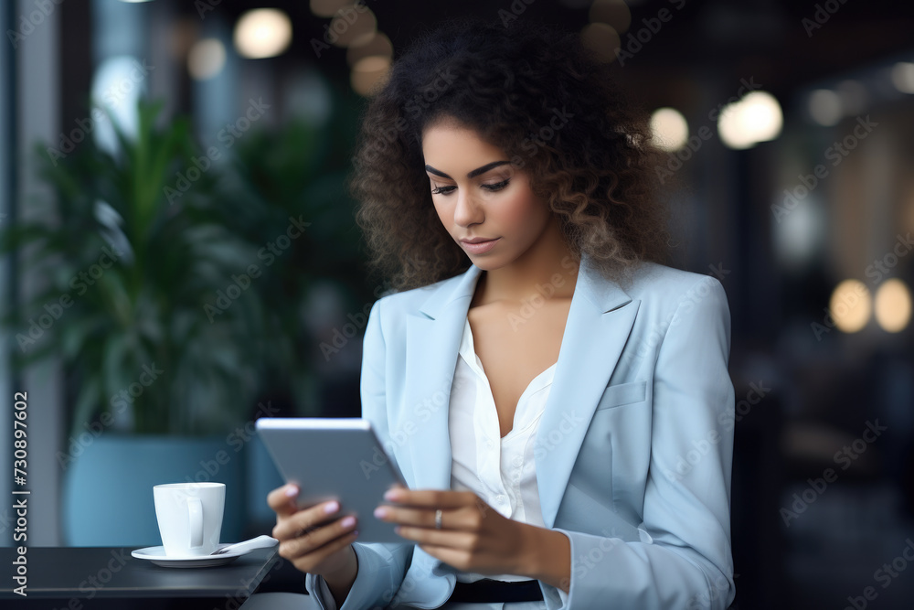 Woman Using Tablet Computer at Table Woman Using Tablet Computer at Table