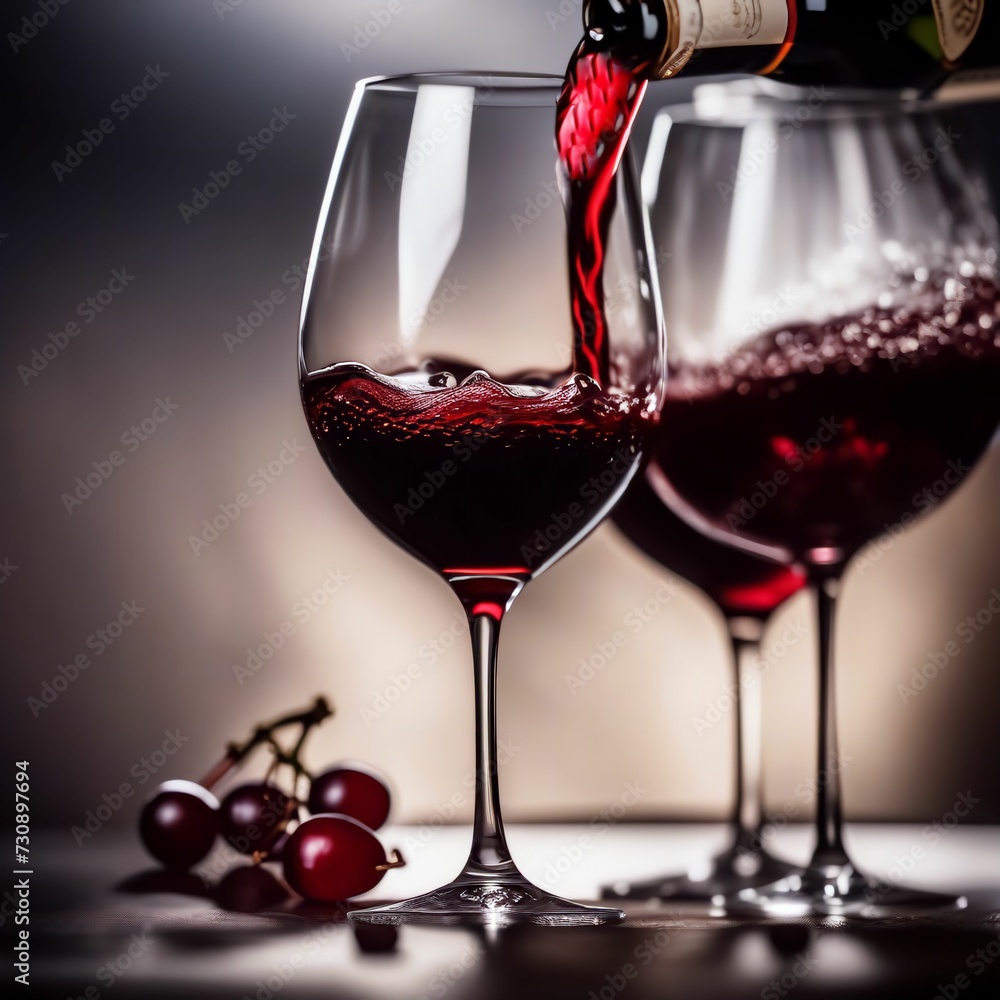 Red wine is poured into glasses from a bottle Red wine is poured into glasses from a bottle