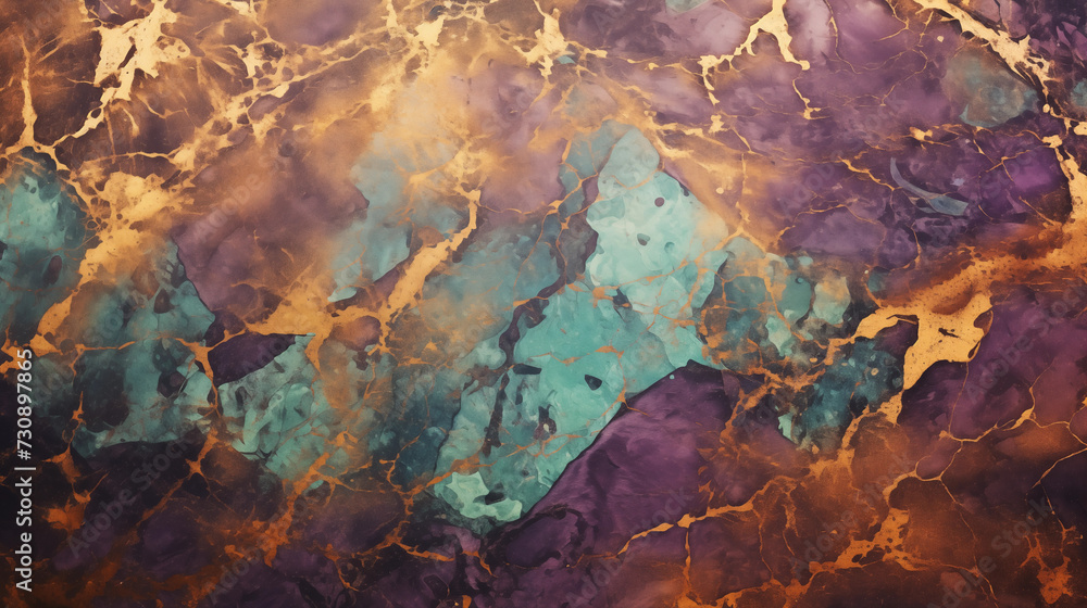 Gold, green, purple color marble background