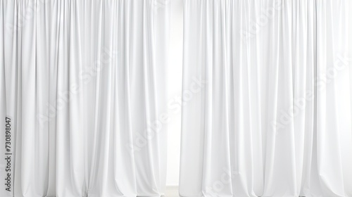 White curtains with a front view isolated on a white background, photo ready for mock up.