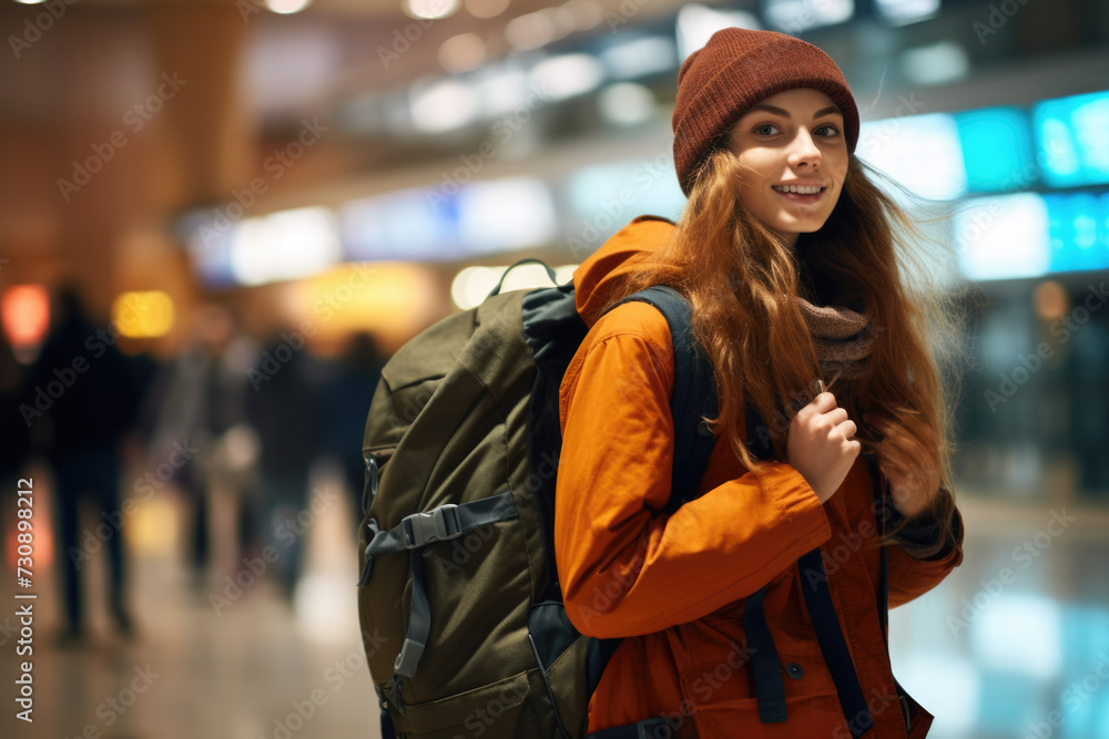 Smiling Woman with Backpack Smiling Woman with Backpack