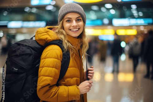 Smiling Woman with Backpack
