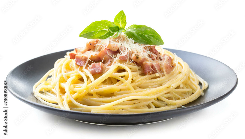 Spagetti Carbonara isoliert auf weißem Hintergrund, Freisteller Spagetti Carbonara isoliert auf weißem Hintergrund, Freisteller
