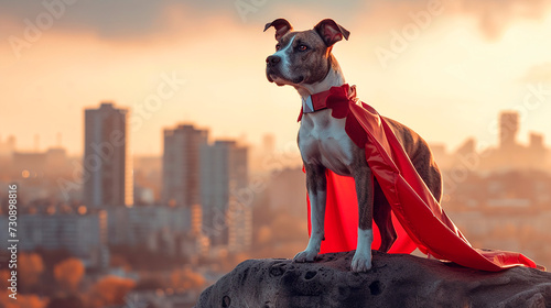 Vigilante Canino: Perro Superhéroe Contemplando la Ciudad