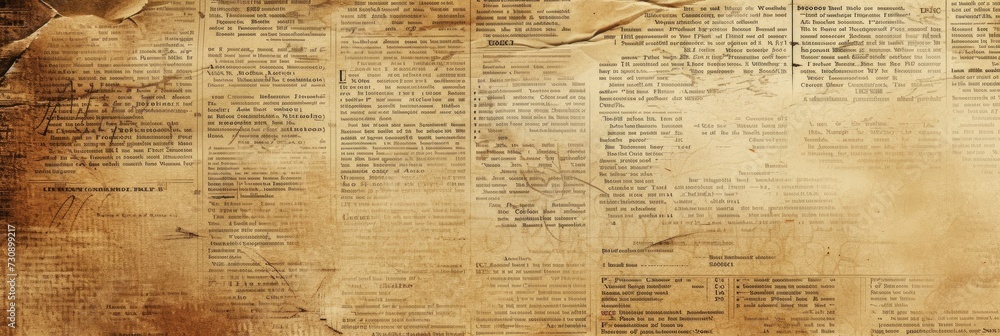 Fototapeta premium Newspaper paper grunge vintage old aged texture background Unreadable news horizontal page with place for text
