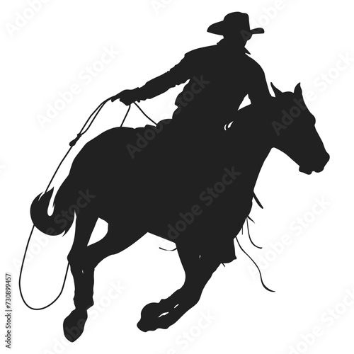 horseman holding a lasso rides a horse, isolated vector silhouette