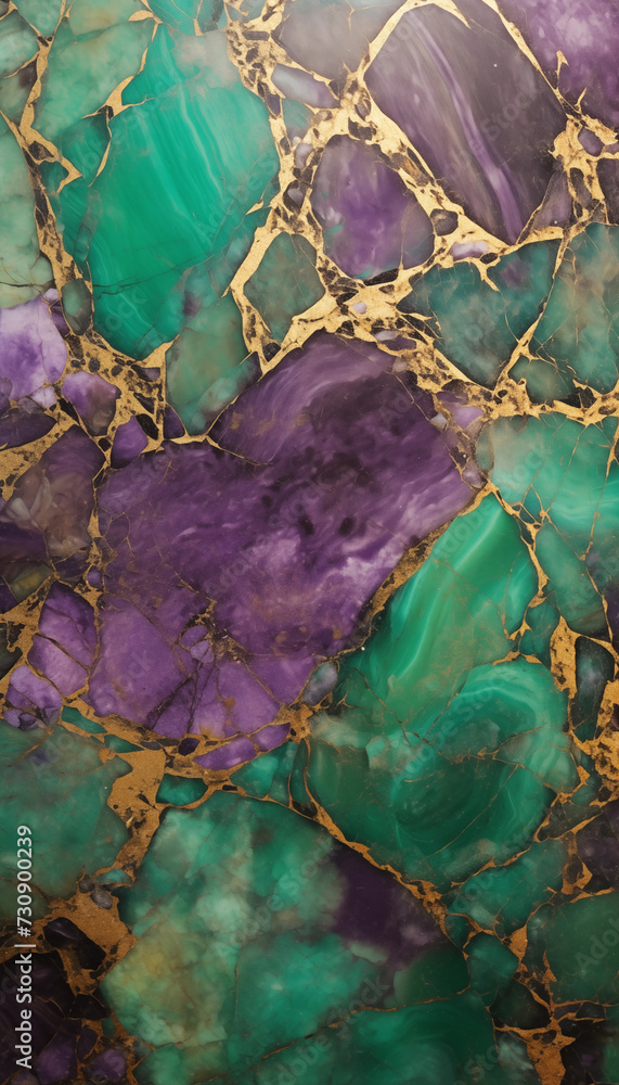 Gold, green, purple color marble background
