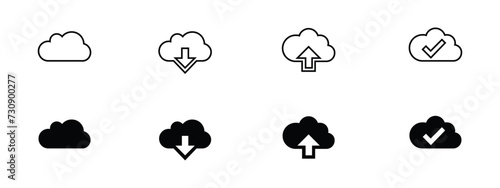 Cloud download and upload icon. Upload download cloud arrow. Line style. Download cloud computing outline and filled vector sign. Download symbol. Vector stroke linear editable illustration photo