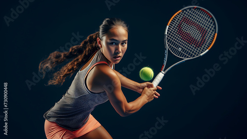 woman playing tennis on black background