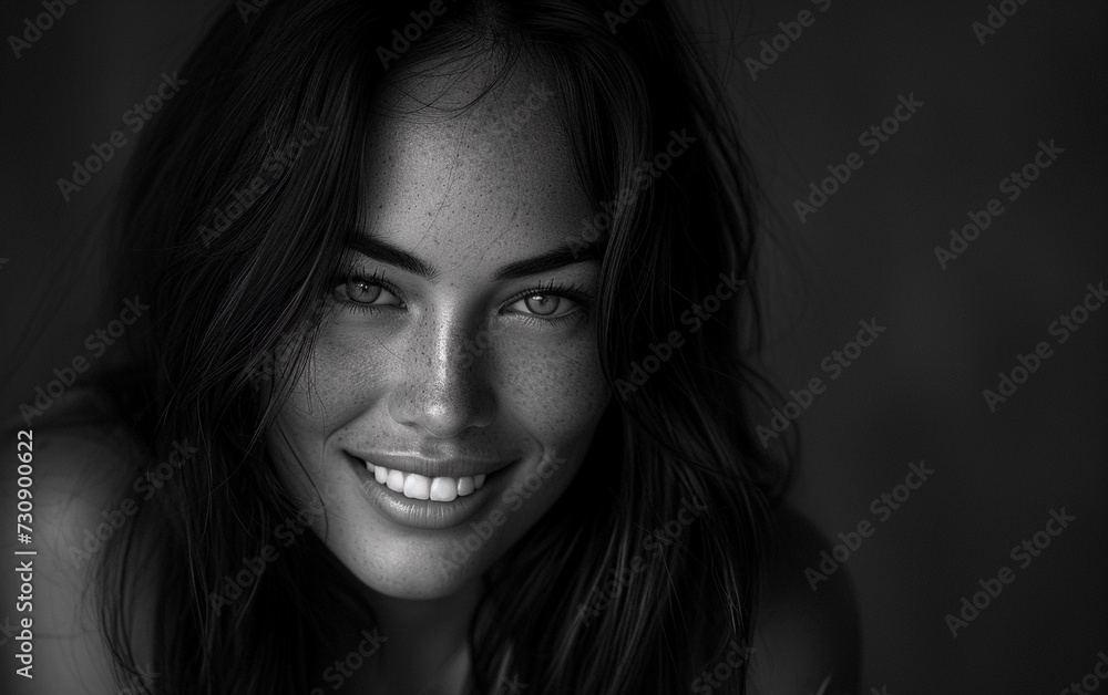 Smiling Woman in a Black and White Portrait Smiling Woman in a Black and White Portrait