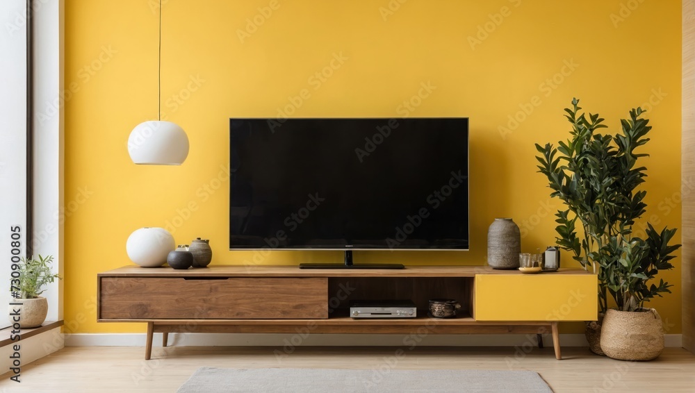yellow room with TV