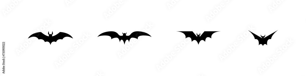 Halloween bat silhouette set isolated on white background. Spooky black horror bat graphic. Vector Halloween bat silhouette set isolated on white background. Spooky black horror bat graphic. Vector