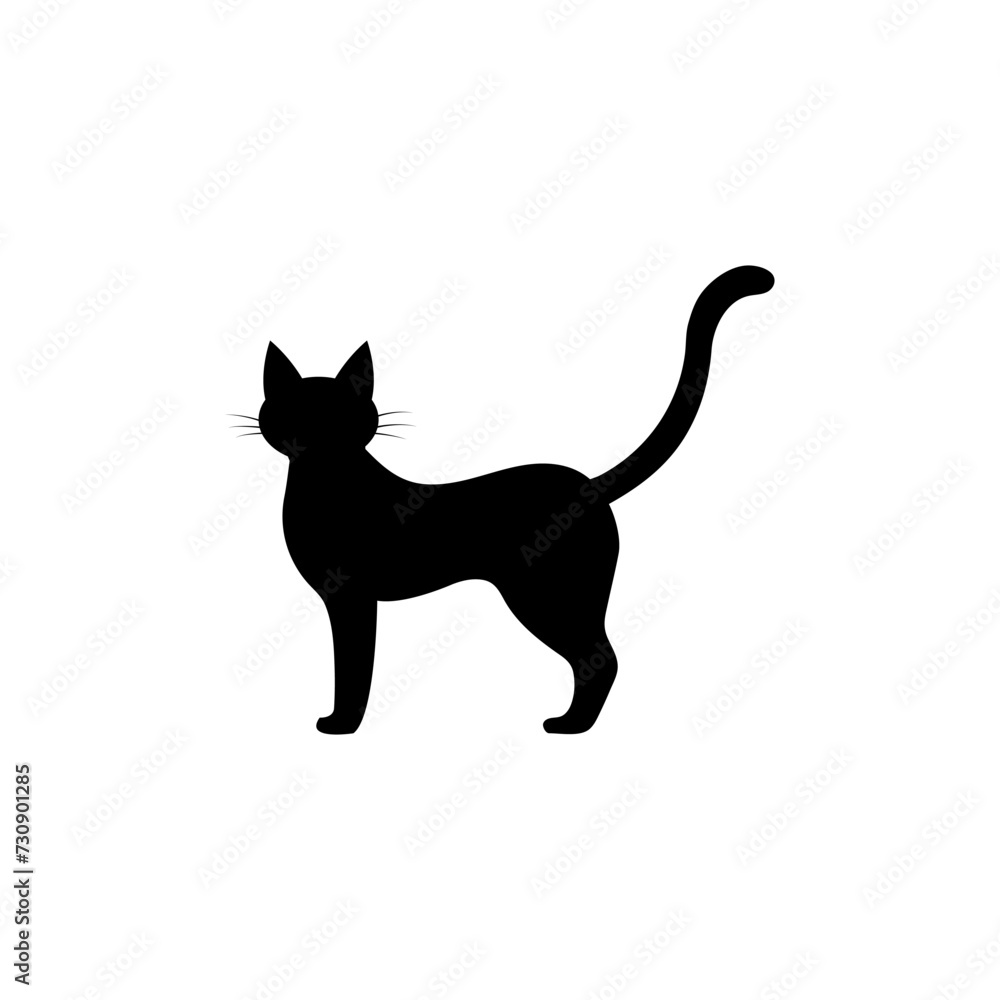 Black silhouette of a cat. Puss or cat silhouette. Pet concept. Vector