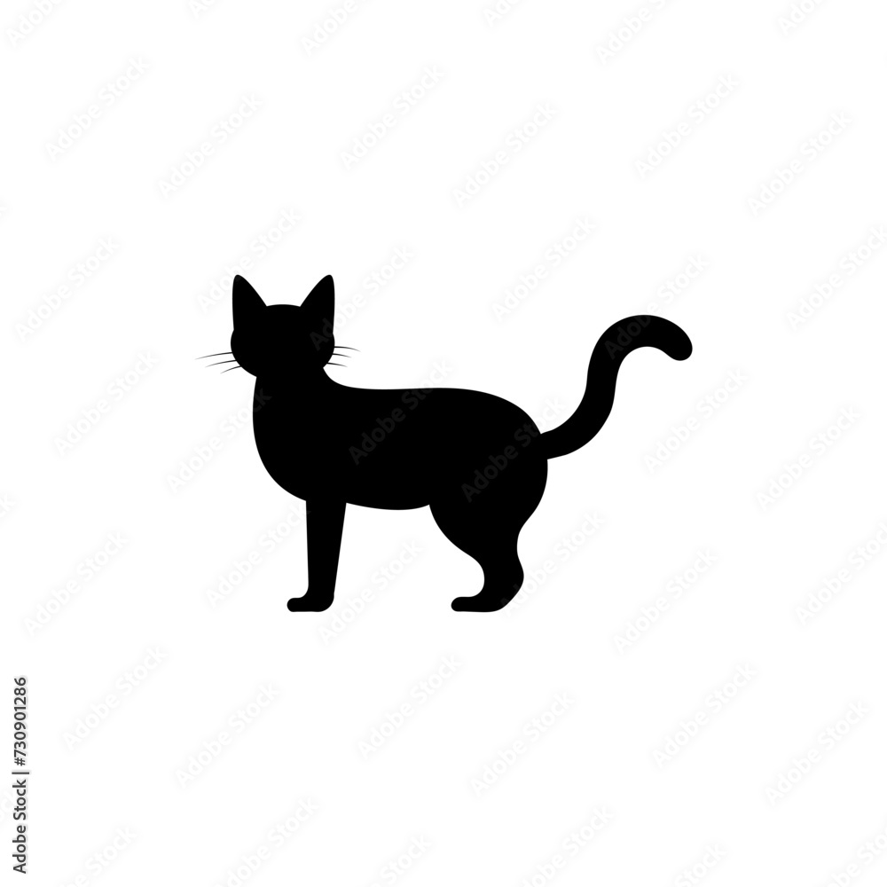 Obraz premium Black silhouette of a cat. Puss or cat silhouette. Feline care. Pet concept. Vector