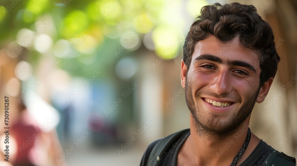 A young Druze man from Lebanon smiles looking at the camera. A young Druze man from Lebanon smiles looking at the camera.
