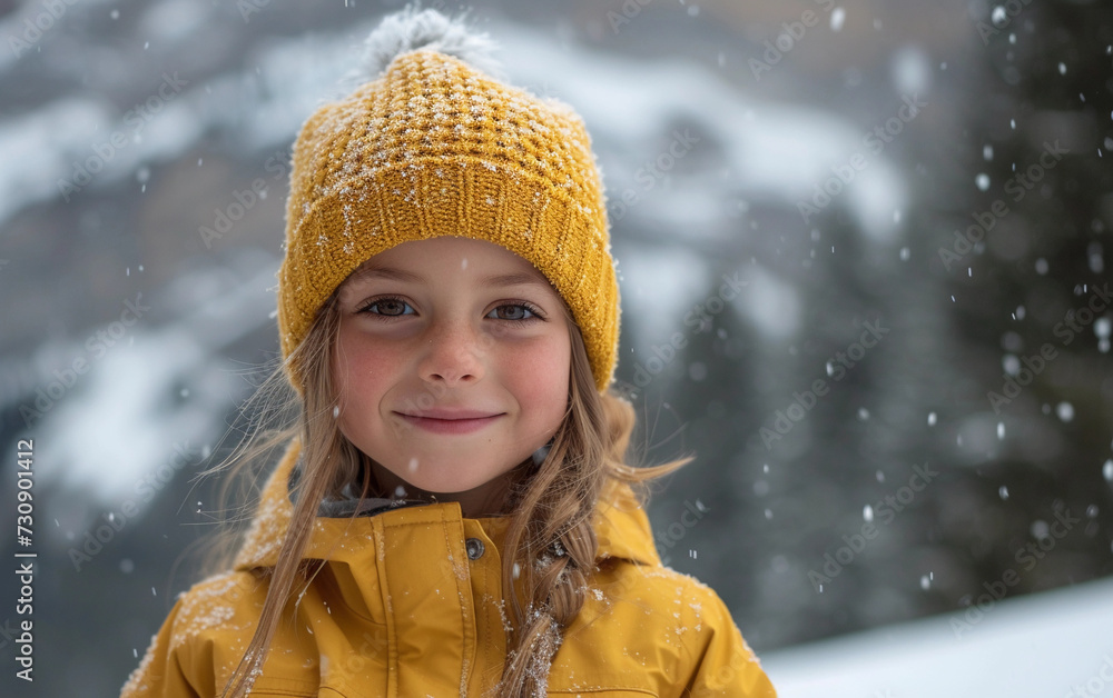 Little Girl Wearing Yellow Jacket and Hat Little Girl Wearing Yellow Jacket and Hat