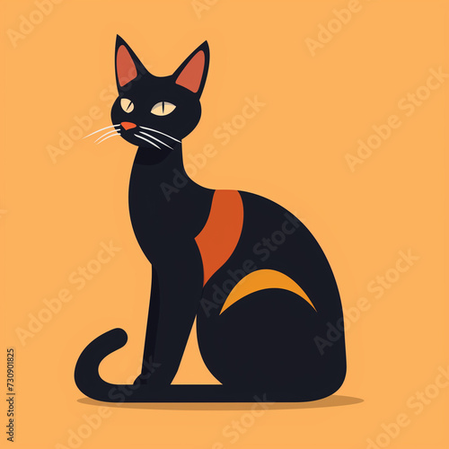 Illustration of sitting cat on the orange background