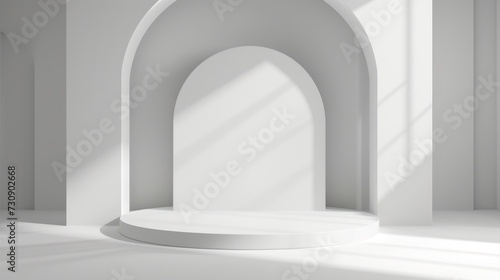 White podium and background for product presentation with arches