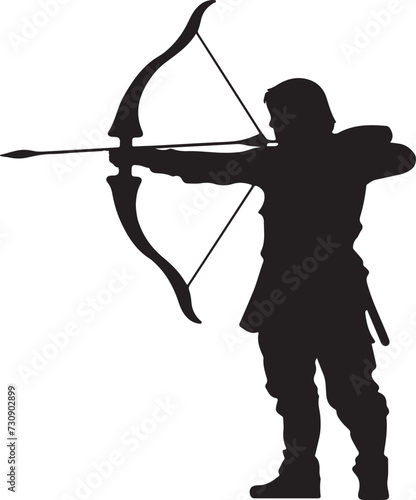 silhouette of archer bending a bow and aiming in the target