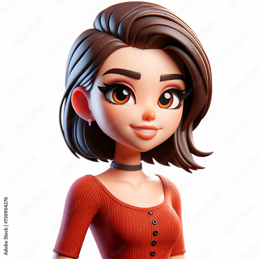 Portrait of a beautiful isolated girl. Cartoon 3D young girl. Portrait of a beautiful isolated girl. Cartoon 3D young girl.