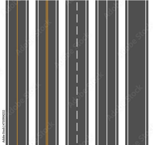 Bending roads and high ways. Road curves geometric design, street intersection. Flat style cartoon roads. Vector