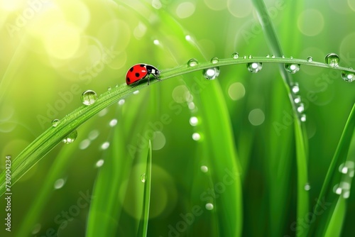 A ladybug sitting on top of a blade of grass.